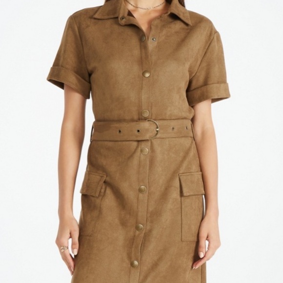 Justfab Large (L) Midi Button-up Shirt Dress Brown - Picture 4 of 4